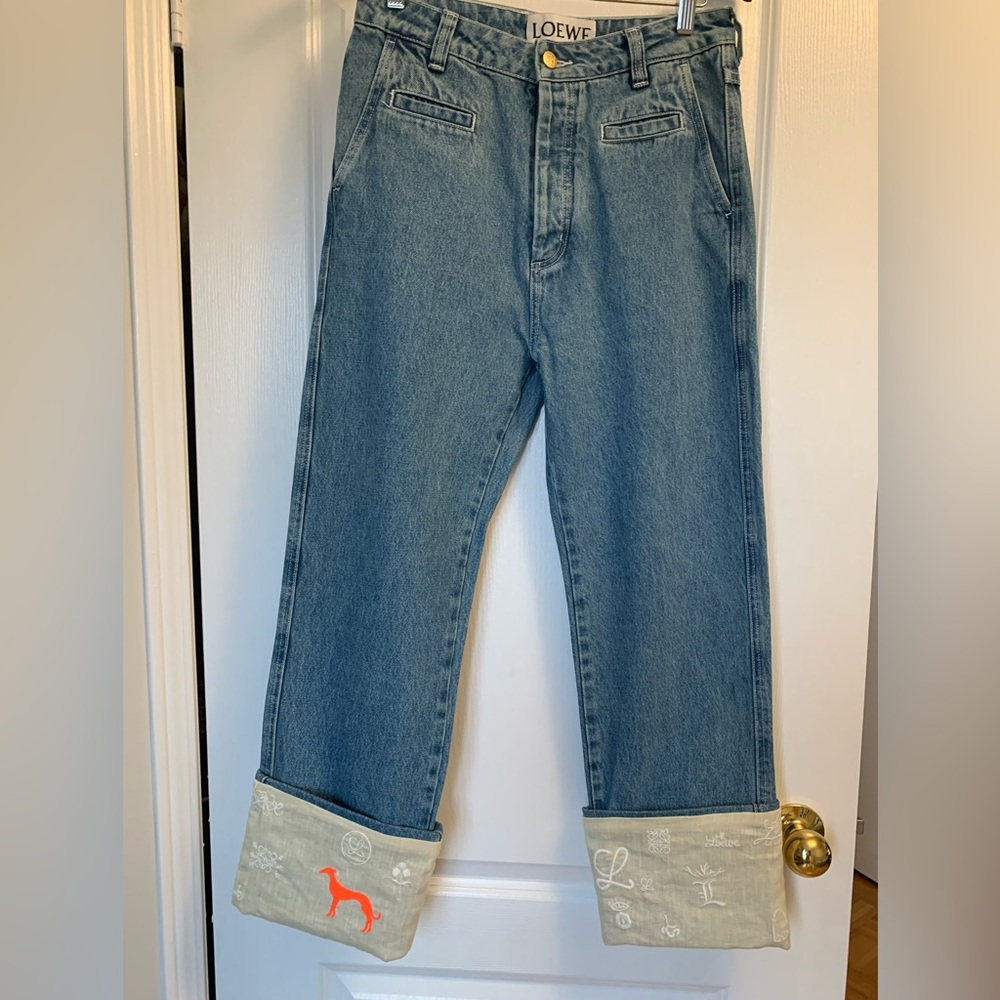 LOEWE Blue Denim Women’s Jeans with Embroidered Cuffs - Picture 5 of 16